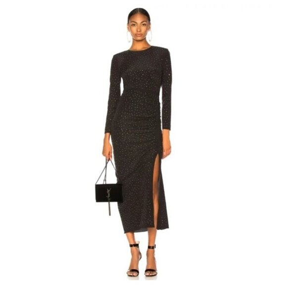 Veronica Beard Amara Ruched Silk Long-Sleeve Embellished Dress Black Siz… - Picture 1 of 10